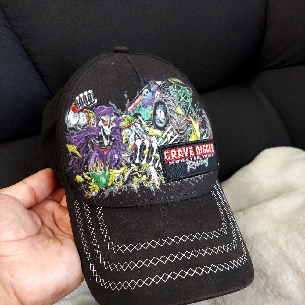 Grave Digger Monster Truck Youth Ballcap Baseball Hat Youth Black Adjustable